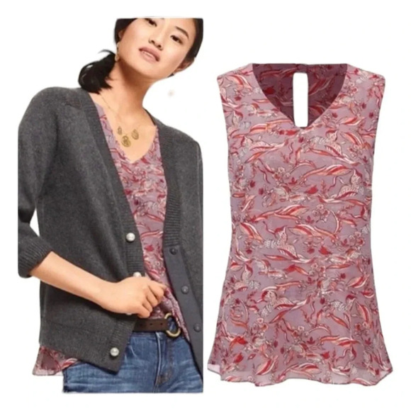 CAbi #3611 Mauve Purple Good Luck Bird Print Sleeveless Blouse sz XS - Picture 1 of 13